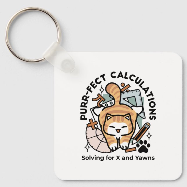 Chaveiro Cálculos Perfeitos – Design de Gato de Matemática  (Frente)