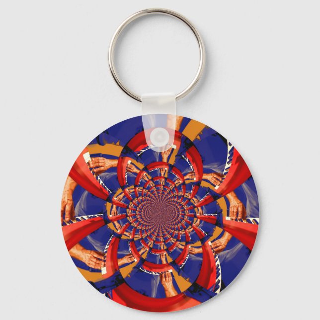 Chaveiro caleidoscópio manual com teclado vermelho cor azul (Frente)