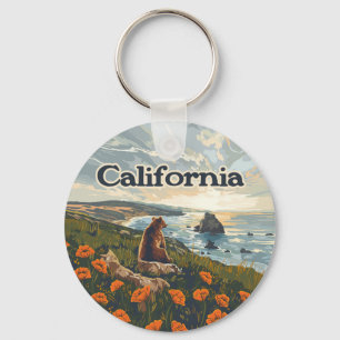 Chaveiro California Bear Poppies Flores Retro