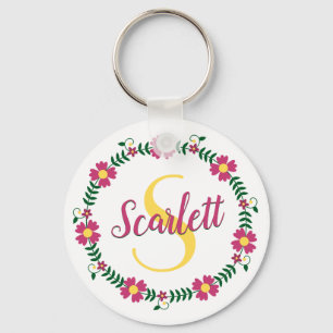 Chaveiro Caligrafia Floral Nome em Letra Cursiva Monogramad