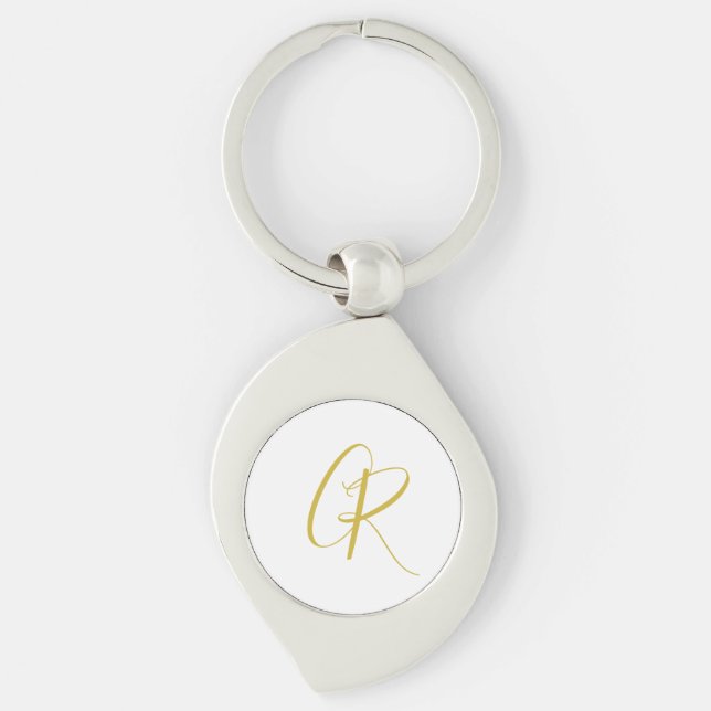 Chaveiro Calligraphy Gold Color Monogram Modern Minimalist  (Frente)