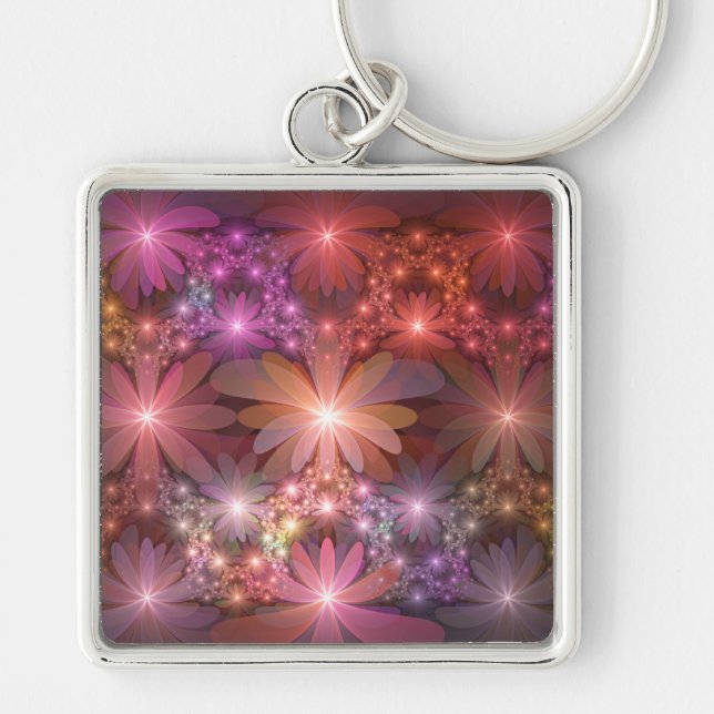Chaveiro Cama De Flores Arte Fractal Abstrato Colorido Bril (Frente)