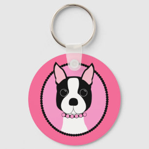 Chaveiro Cameo cor-de-rosa Boston Terrier