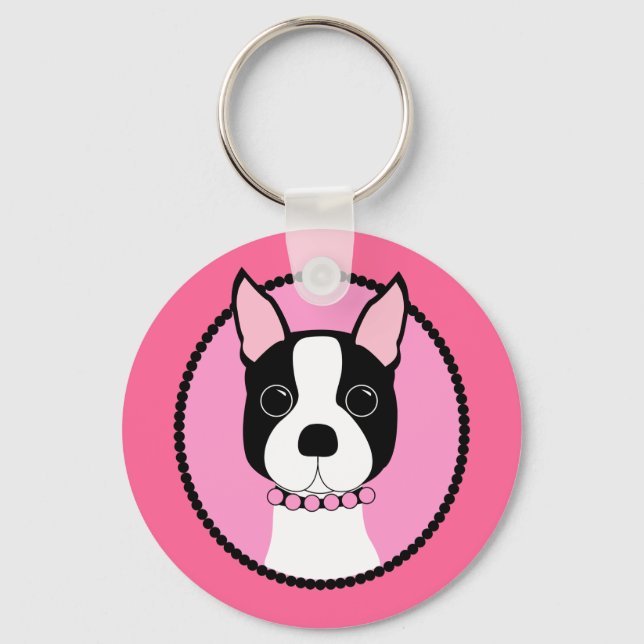 Chaveiro Cameo Rosa Boston Terrier (Frente)