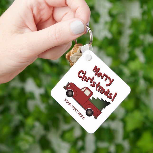 Chaveiro Caminhão chevy vermelho antigo e árvore de Natal p (Mão)