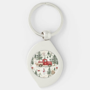 Chaveiro Caminhão Vermelho com presentes e boneco de neve