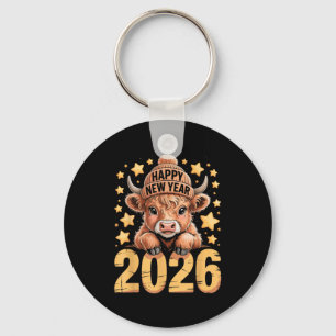 Chaveiro Camisa Cute Highland Cow Feliz Ano Novo 2026 Engra