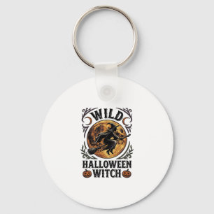 Chaveiro Camisa de Bruxa de Halloween Vassoura Vintage Gráf