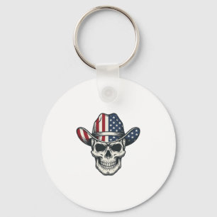 Chaveiro Camisa de caveira de cowboy patriota com gravação