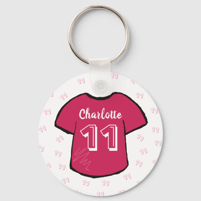 Chaveiro Camisa de futebol rosa de qualquer idade (Frente)