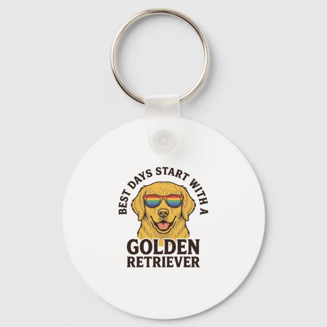 Chaveiro Camisa de Golden Retriever com Óculos de Sol Retrô (Frente)