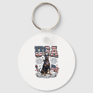 Chaveiro Camisa de Gravura Vintage Patriótica Doberman EUA 