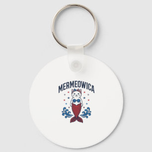 Chaveiro Camisa de Mermaid de Gato Patriótico Mermeowica De