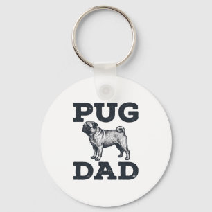 Chaveiro Camisa de Pai de Pug com Desenho de Gravura Vintag