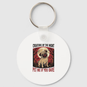Chaveiro Camisa de Pug de Halloween com Cemitério Assustado