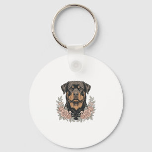Chaveiro Camisa de retrato floral de Rottweiler vintage Des