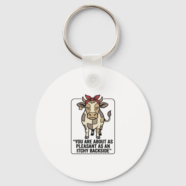 Chaveiro Camisa Divertida Vaca Mal-Humorada Remendada Vinta (Frente)