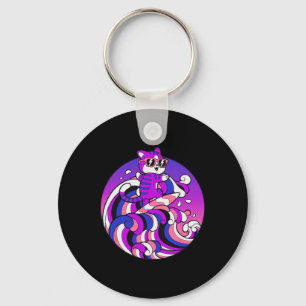 Chaveiro Camisa engraçada de gênero fluido Gato surfando Gê