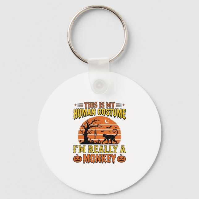 Chaveiro Camisa engraçada de macaco humano no Halloween_ (Frente)