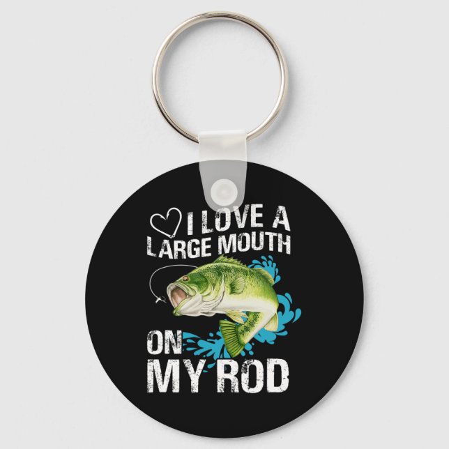 Chaveiro Camisa engraçada de pesca. Eu amo uma boca grande  (Frente)