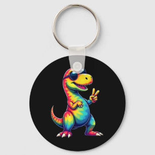 Chaveiro Camisa Hippie Tie Dye T-rex Dino Sinal de Paz 