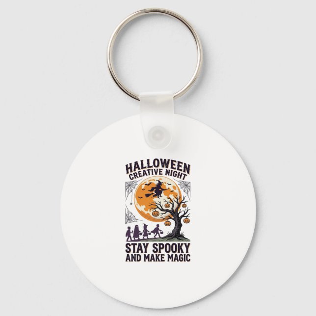 Chaveiro Camiseta Criativa de Halloween Arte de Lua Assusta (Frente)