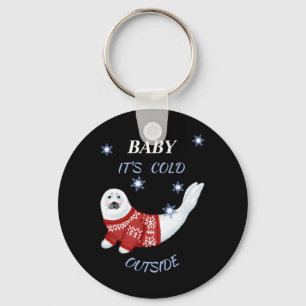 Chaveiro Camiseta de Foca de Inverno Fora Frio Bebê Fofo