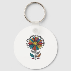 Chaveiro Camiseta de Gravura Vintage Flor de Arco-Íris Seja