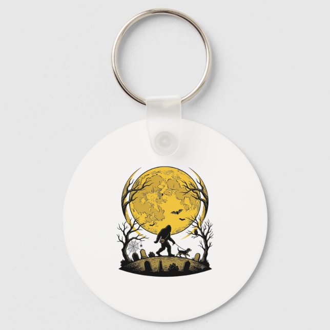 Chaveiro Camiseta de Halloween do Pé Grande Lua Cheia Cão C (Frente)