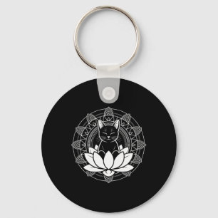 Chaveiro Camiseta de Ioga Gato Flor de Lótus Meditação Cons