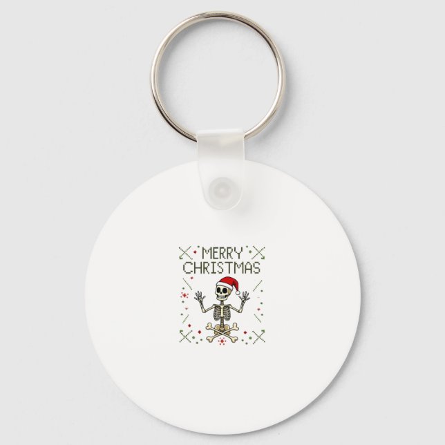 Chaveiro Camiseta de Natal Gótico Crânio Feio Rock (Frente)