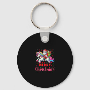 Chaveiro Camiseta de Natal Papai Noel Montado em um Unicórn