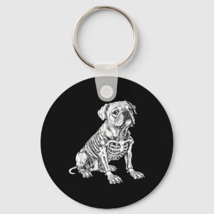 Chaveiro Camiseta do Dia das Bruxas do Esqueleto do Bulldog