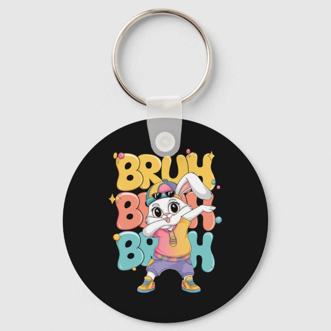 Chaveiro Camiseta Feliz Páscoa Bruh Bunny Dabbing  (Frente)