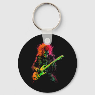 Chaveiro Camiseta Gráfica de Esqueleto Tocando Guitarra Ban