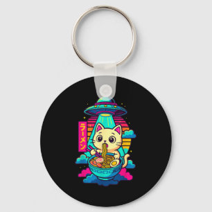 Chaveiro Camiseta Gráfica Kawaii Gato Alien Ufo Ramen Diver