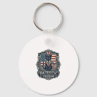 Chaveiro Camiseta Gráfica Vetorial de Gato Preto Patriota (