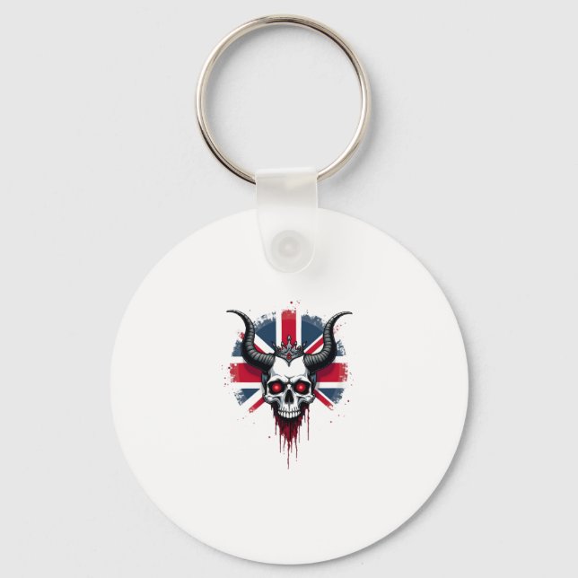 Chaveiro Camiseta Premium com Crânio Britânico e Bandeira d (Frente)