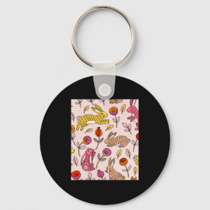 Chaveiro Camiseta vintage floral fofa coelhinhos coloridos