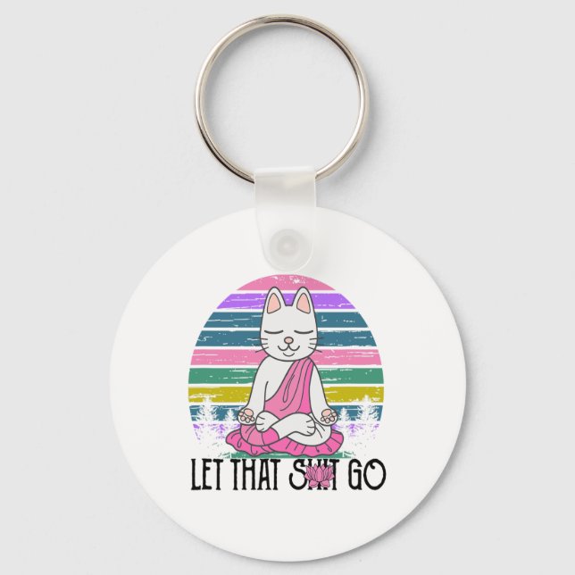 Chaveiro Camisetas engraçadas de gatos Kitty meditando Deix (Frente)