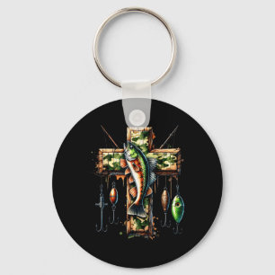 Chaveiro Camo Cross Fisheries Faith Christian Fish Man Hunt