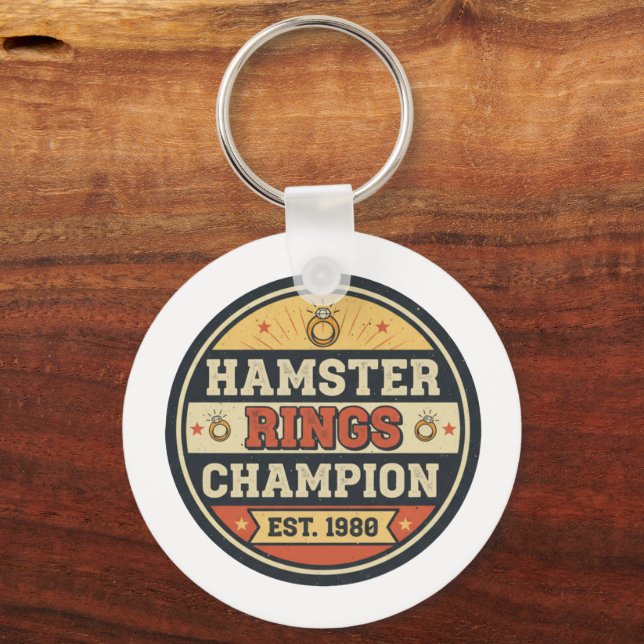 Chaveiro Campeão de Argolas de Hamster Insígnia Retro (Frente)