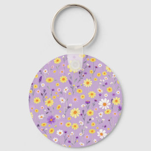 Chaveiro Campo de Flores Silvestres Amarelo Lavanda Cottage