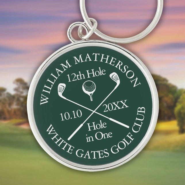 Chaveiro Campo de Golfe Personalizado com Buraco de Um Esme (Personalized Golf Hole in One Emerald Green Keychain)