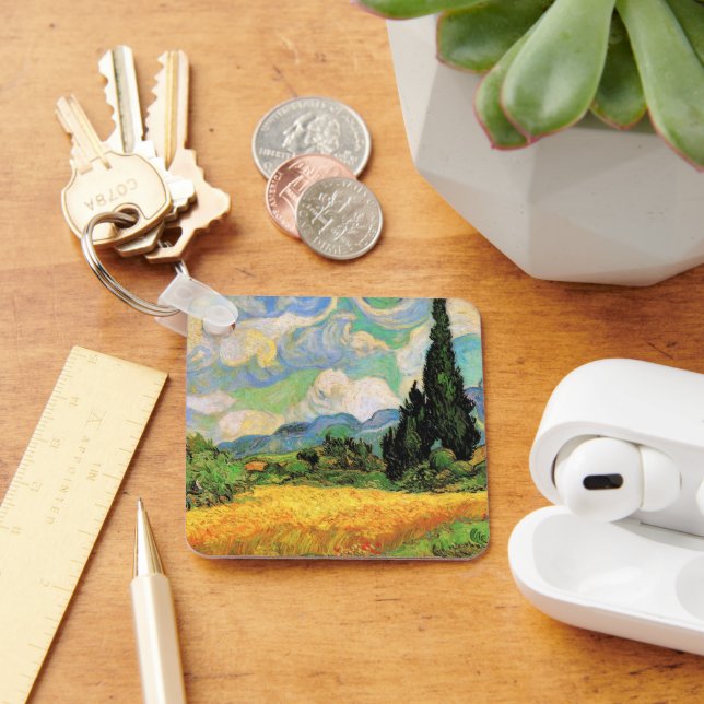 Chaveiro Campo de Trigo com Ciprestes de Van Gogh em Haute  (Mesa)