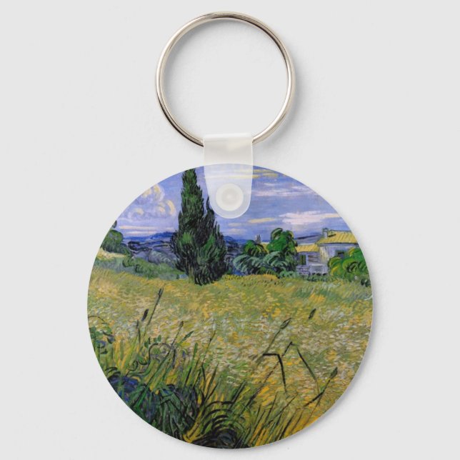 Chaveiro Campo de trigo verde com Cypress de Van Gogh. (Frente)