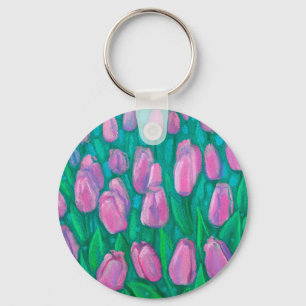 Chaveiro Campo de Tulipas Rosa, Flores de Mola Pintura Flor