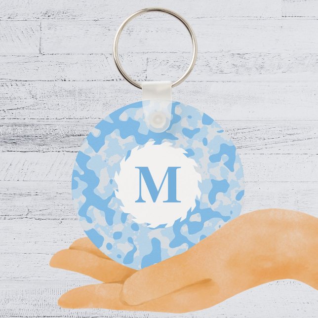 Chaveiro Camuflagem azul Monograma inicial (Blue Camo Camouflage Monogram Initial Keychain)