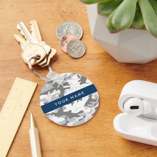 Chaveiro Camuflagem de Cinzas de neve de inverno Seu nome p (Mesa)