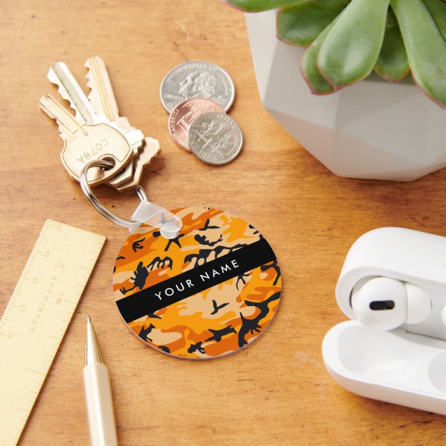 Chaveiro Camuflagem Laranja Personalize seu nome (Mesa)